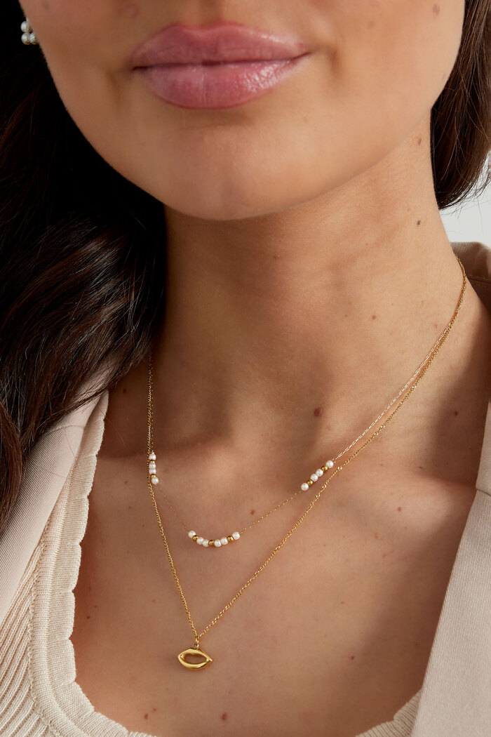 Collar doble beso con perla - oro Imagen3
